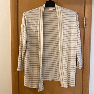 Petit Gateau Striped Open Front Lightweight Cardigan Sweater Cream Tan Small
